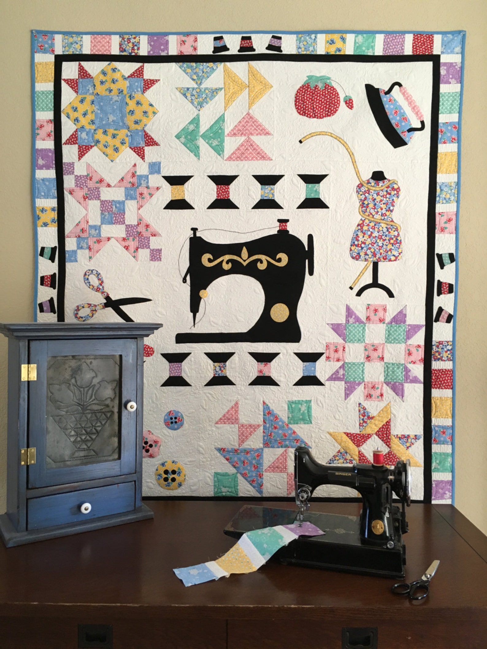 Spooling Around The Block a sewing themed quilt pattern Etsy