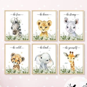 Safari Animal Nursery Prints, Set of 6, Baby Room Decor, Gender Neutral Wall Art, Jungle Theme NAP64