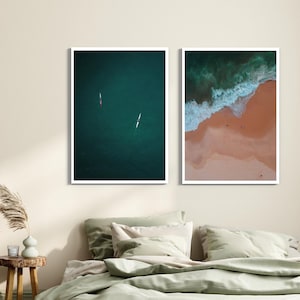 Conjunto de arte de parede de praia com impressão de ondas do oceano, 2 impressões oceânicas, impressão de mar azul, fotografia oceânica, arte de parede costeira, decoração de parede moderna, praia NAP604