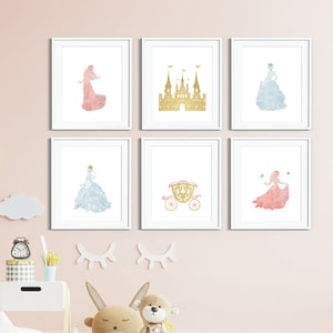 Princess Nursery decor, Pink Princess art prints, Princess wall decor, Princess wall art, Watercolor Princess, Girls room decor NAP202