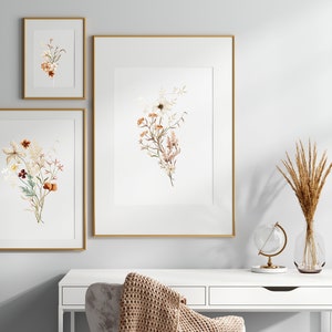 Wildflowers Print Set of 3, Watercolor Flower Gallery Wall Set, Boho Botanical 3 Piece Art, Neutral Floral Poster, Minimalist Bouquet NAP458