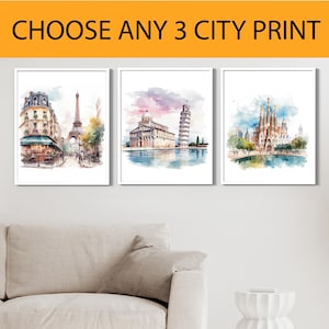 City Prints Wall Art Set of 3, Urban Landscape Decor, Cityscape Poster, Modern Home Decor, Office Wall Gallery NAP737_3