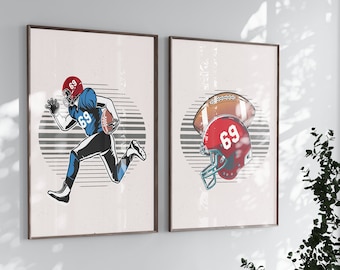 Impresión de jugador de fútbol americano, póster de fútbol personalizado, camiseta de fútbol personalizada, regalo de fútbol, decoración de fútbol, arte de pared NAP467