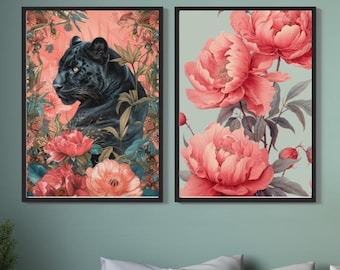 Panther Art Print, flowers Elegant Home Decor, Jungle Poster, Animal Artwork, Modern Poster NAP788