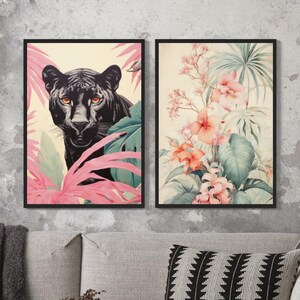 Panther Art Print, flowers Elegant Home Decor, Jungle Poster, Animal Artwork, Modern Poster NAP791