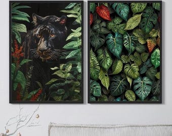 Panther Art Print, flowers Elegant Home Decor, Jungle Poster, Animal Artwork, Modern Poster NAP795
