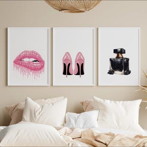Impresiones de moda, arte mural de moda, impresiones de perfumes, impresiones de París, póster de labios, póster de tacones rosas, descarga digital, póster de dormitorio NAP814