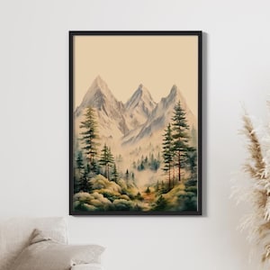 Watercolor Mountain Print 3 Piece Wall Art, Pine Forest Wall Art, Mountain Landscape, Abstract Nature Print, Modern Minimal Decor NAP880