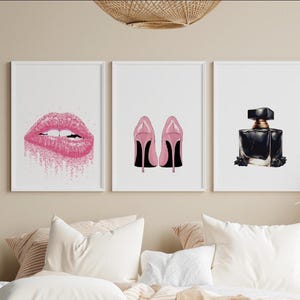 Impresiones de moda, arte mural de moda, impresiones de perfumes, impresiones de París, póster de labios, póster de tacones rosas, descarga digital, póster de dormitorio NAP813