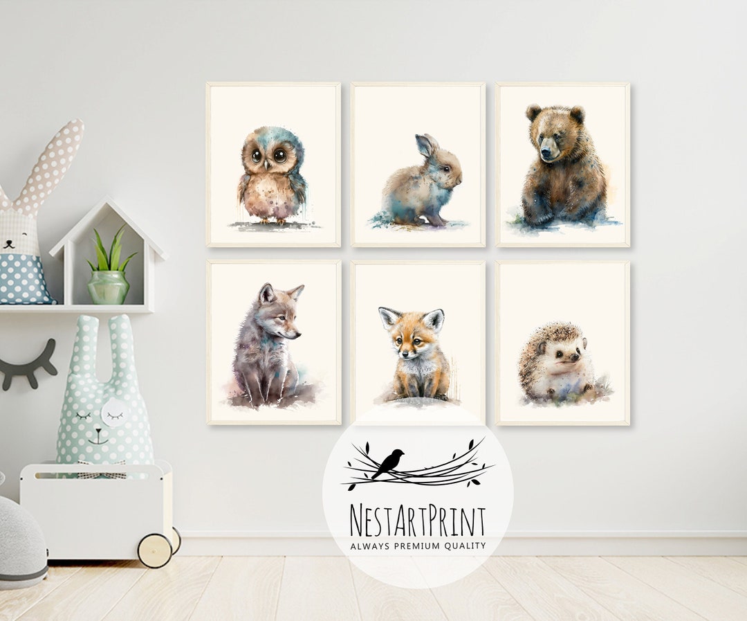 Woodland Baby Animals Nursery Wall Art Print, Kids Room Decor, Forest ...