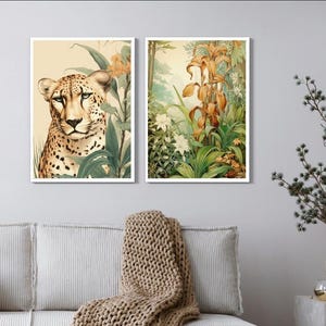 Cheetah Art Print, flowers Elegant Home Decor, Jungle Poster, Animal Artwork, Modern Poster NAP785