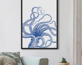 Octopus Print Nautical Home Decor Octopus wall art Kraken poster Bathroom decor Bathroom wall art Beach House Decor NAP872