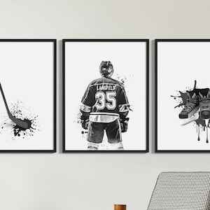 Personalized Hockey Wall Art Print Set of 3, Custom Hockey Jersey Poster, Black and White Boys Room Sports Decor, Gift Him NAP856