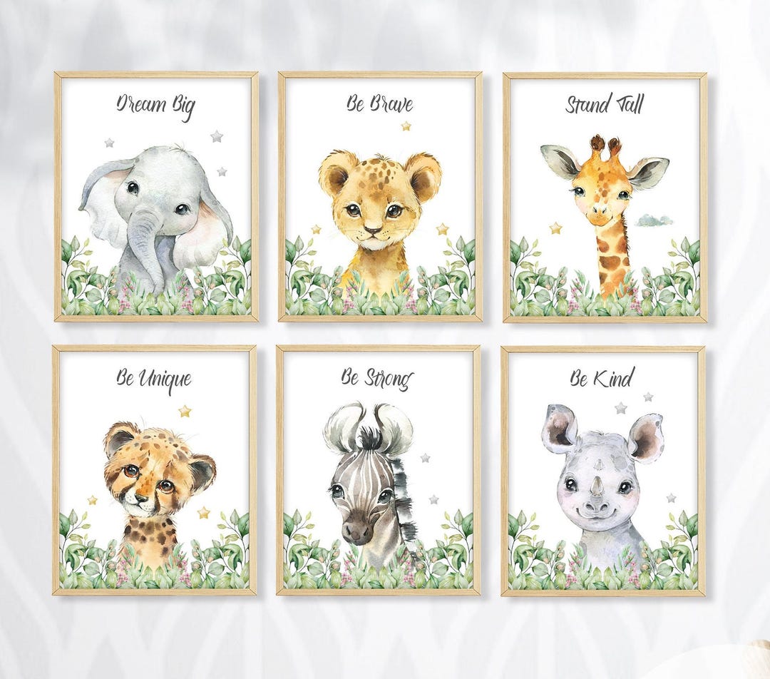 Safari Animal Nursery Prints, Set of 6, Baby Room Decor, Gender Neutral ...