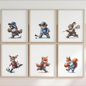Sports Animals Prints Nursery Art SET OF 6 Digital Download Sports and Animals Prints Nursery Baby Animals  Printable Wall Art AI NAP994