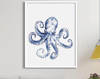 Octopus Print Nautical Home Decor Octopus wall art Kraken poster Bathroom decor Bathroom wall art Beach House Decor NAP859