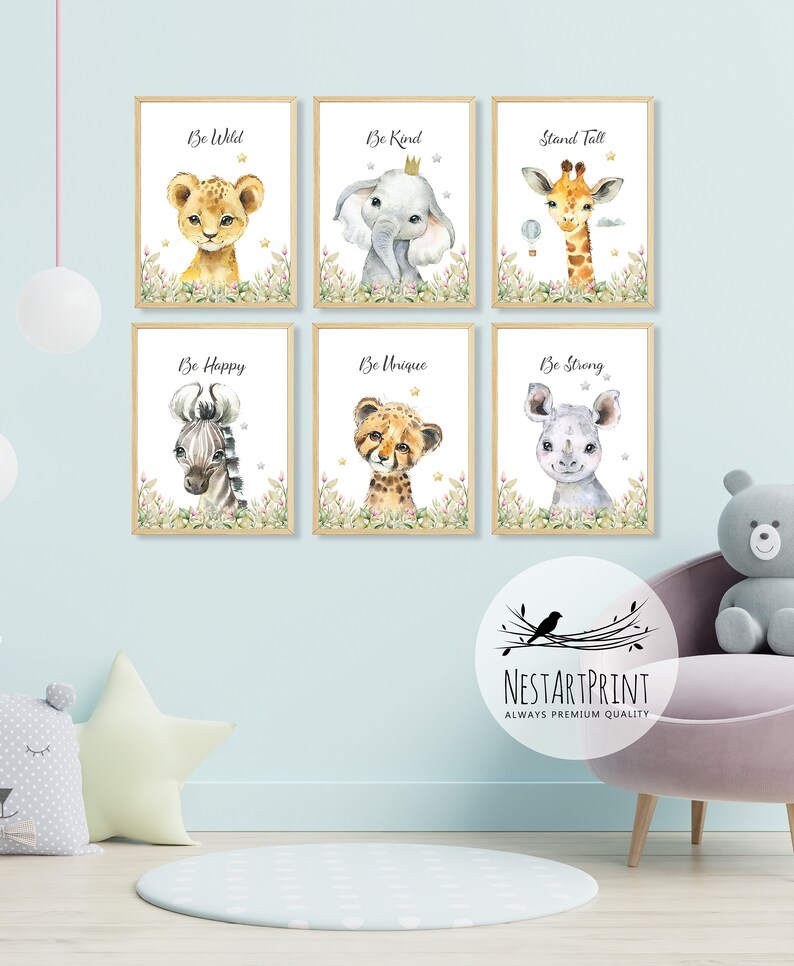 CloverKoi Woodland Nursery Wall Signs - 4-Piece Set With Inspirational Quotes, Safari Animal Decor For Kids Rooms