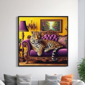 Leopard Print, Maximalist Animal Wall Art, Retro Vintage Leopard Bedroom Decor, Painting Dopamine Decor, sofa print AI NAP948