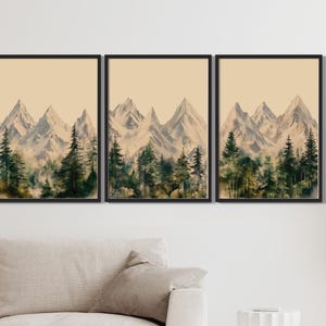 Watercolor Mountain Print 3 Piece Wall Art, Pine Forest Wall Art, Mountain Landscape, Abstract Nature Print, Modern Minimal Decor NAP881