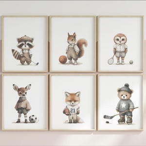 Vintage Sports Animals Nursery Art Prints SET OF 6 Digital Download, Sports and Animals, Baby Animals, Boho Printable Wall Art AI NAP975