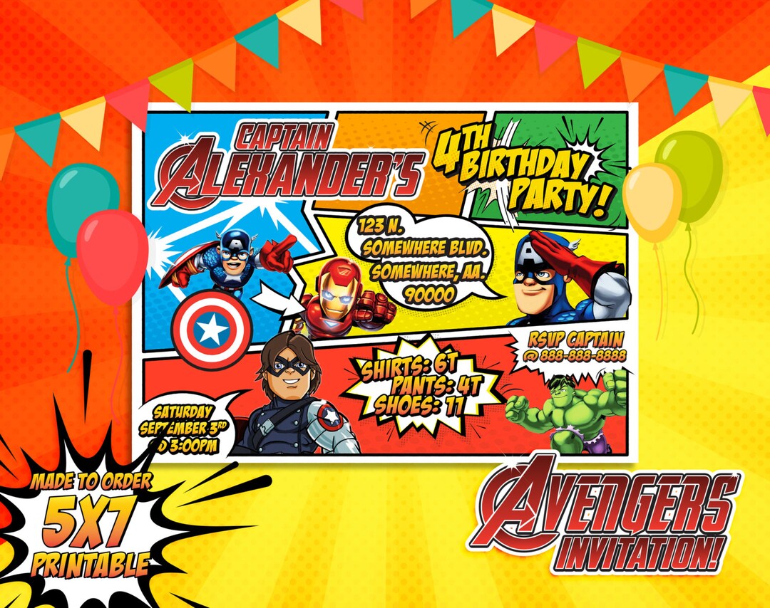Avengers Invitation, Captain America Invitation, Avengers Birthday