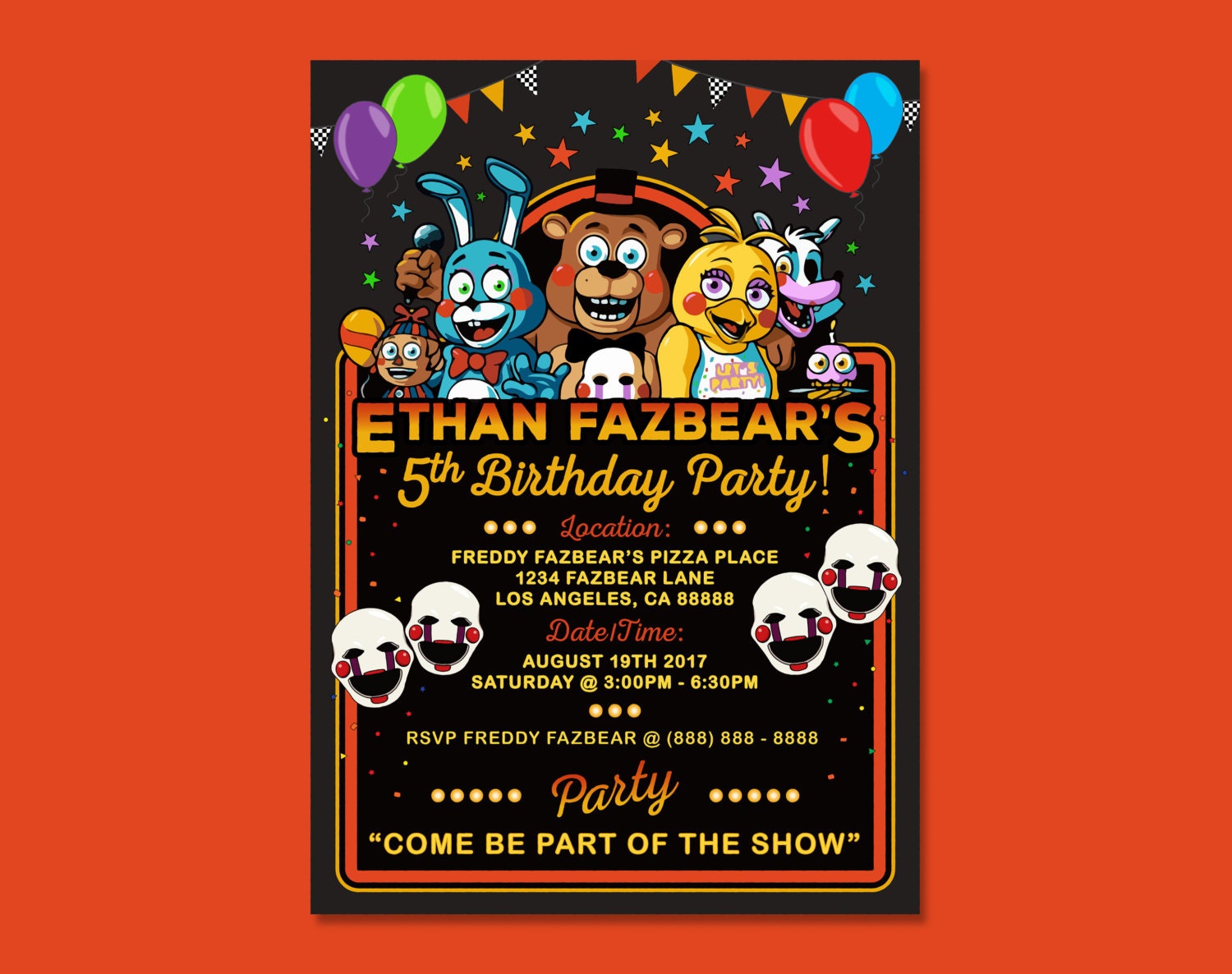 Five Nights at Freddy's Birthday Invitation - oscarsitosroom, great price  6.00$