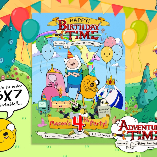 Adventure Time Invitation, Adventure Time Birthday, Adventure Time Party