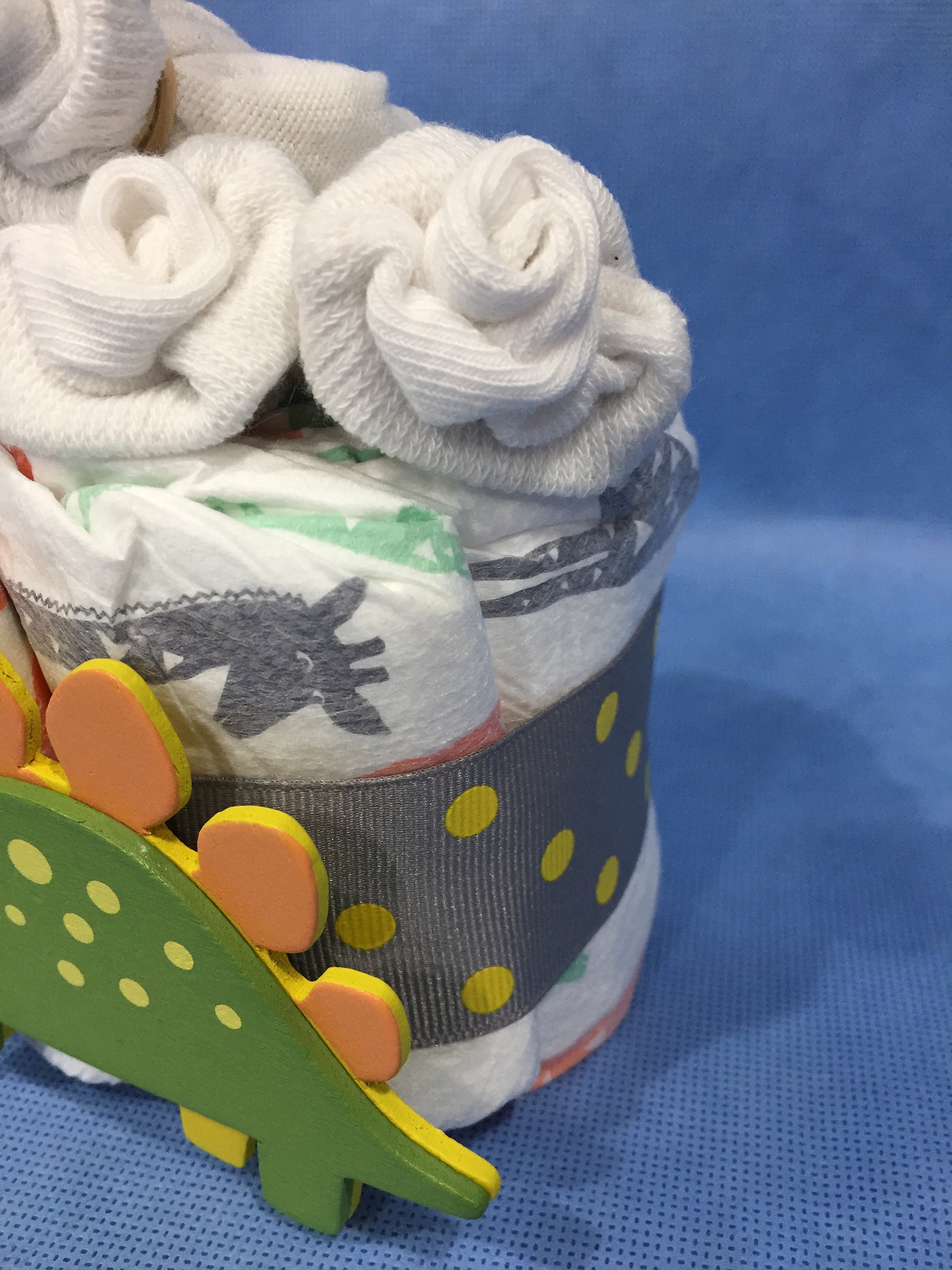 Honest Company Diapers Mini Dinosaur Cupcake Diaper Cake with White