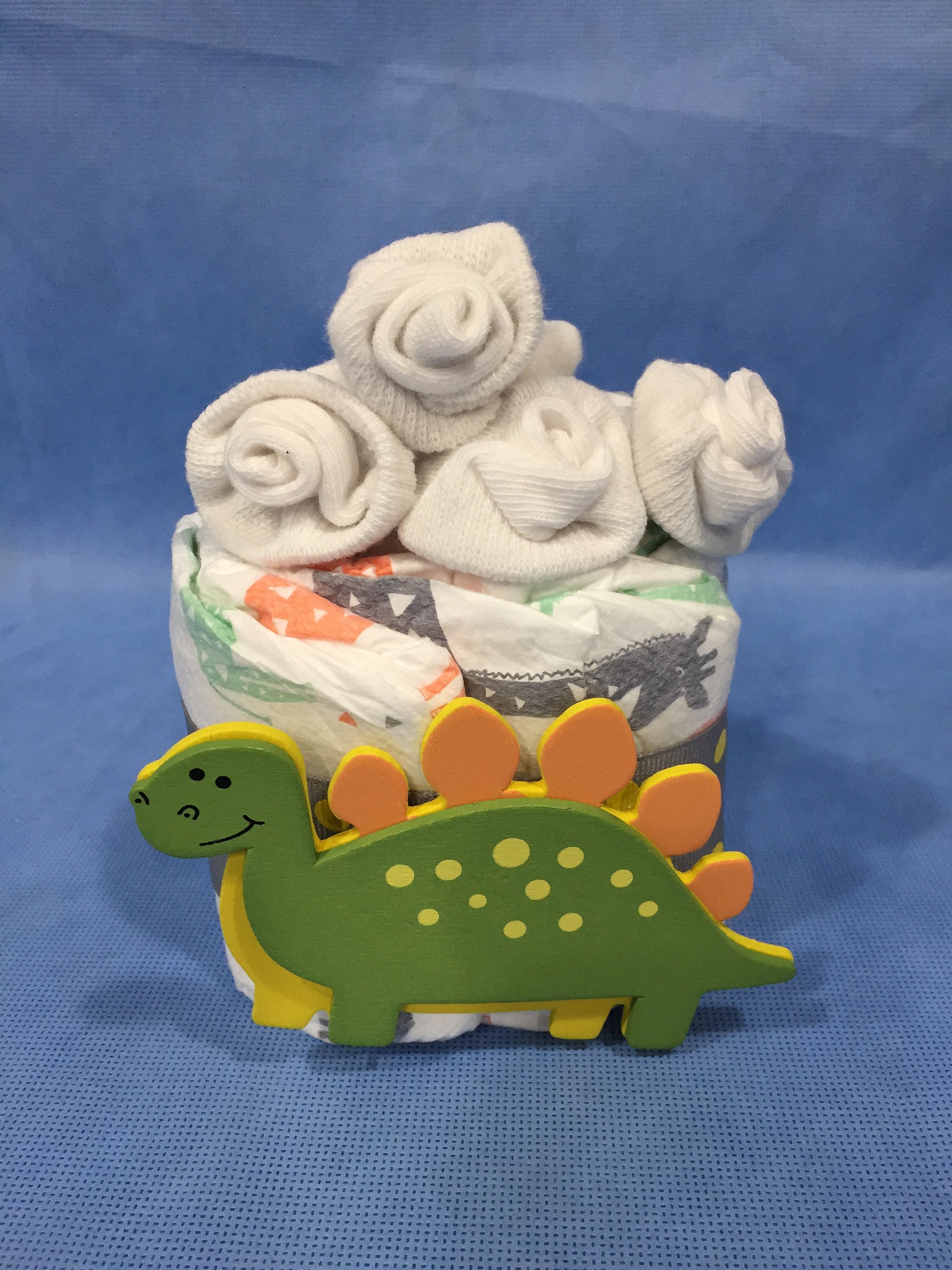 Honest Company Diapers Mini Dinosaur Cupcake Diaper Cake with White