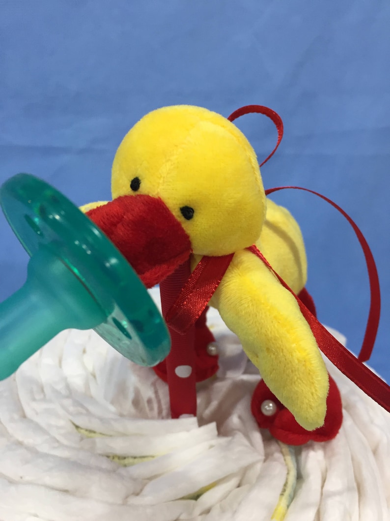 Gift Wrapped! Sale Yellow Duck Wubba Nub Diaper Cake Gender Neutral 2 Tier Baby Gift or Shower Centerpiece 10/% Off