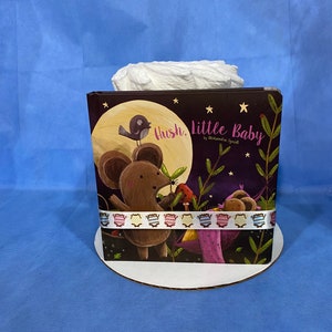 Hush, Little Baby Board Book Diaper Cake! Two Tiers of Diapers! Awesome Gender Neutral Gift or Centerpiece! Gift Wrapped!