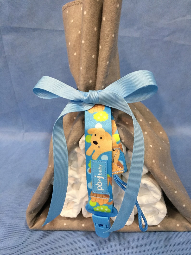 Sale Mini Gray Stork Bundle with Blanket /& Pacifier Holder Gender Neutral Baby Gift Gift Wrapped! Affordable Small Box Shipping