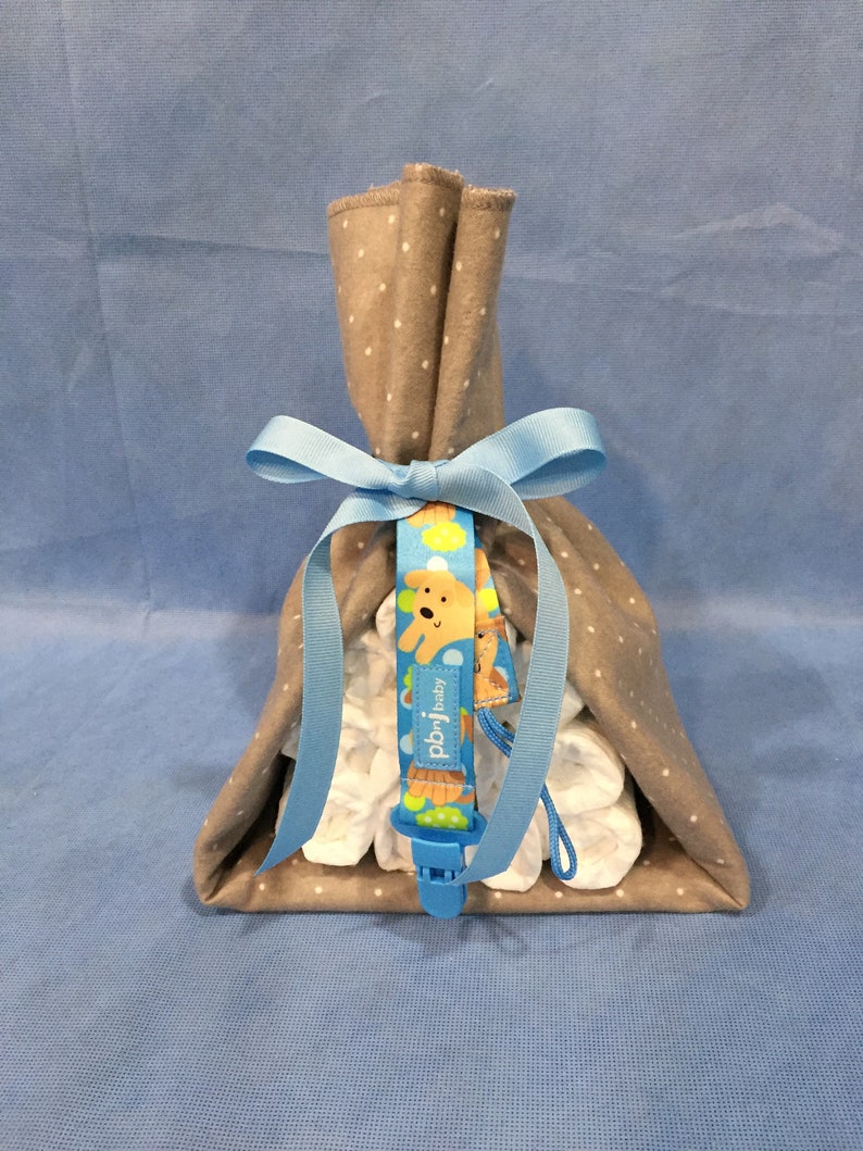 Sale Mini Gray Stork Bundle with Blanket /& Pacifier Holder Gender Neutral Baby Gift Gift Wrapped! Affordable Small Box Shipping