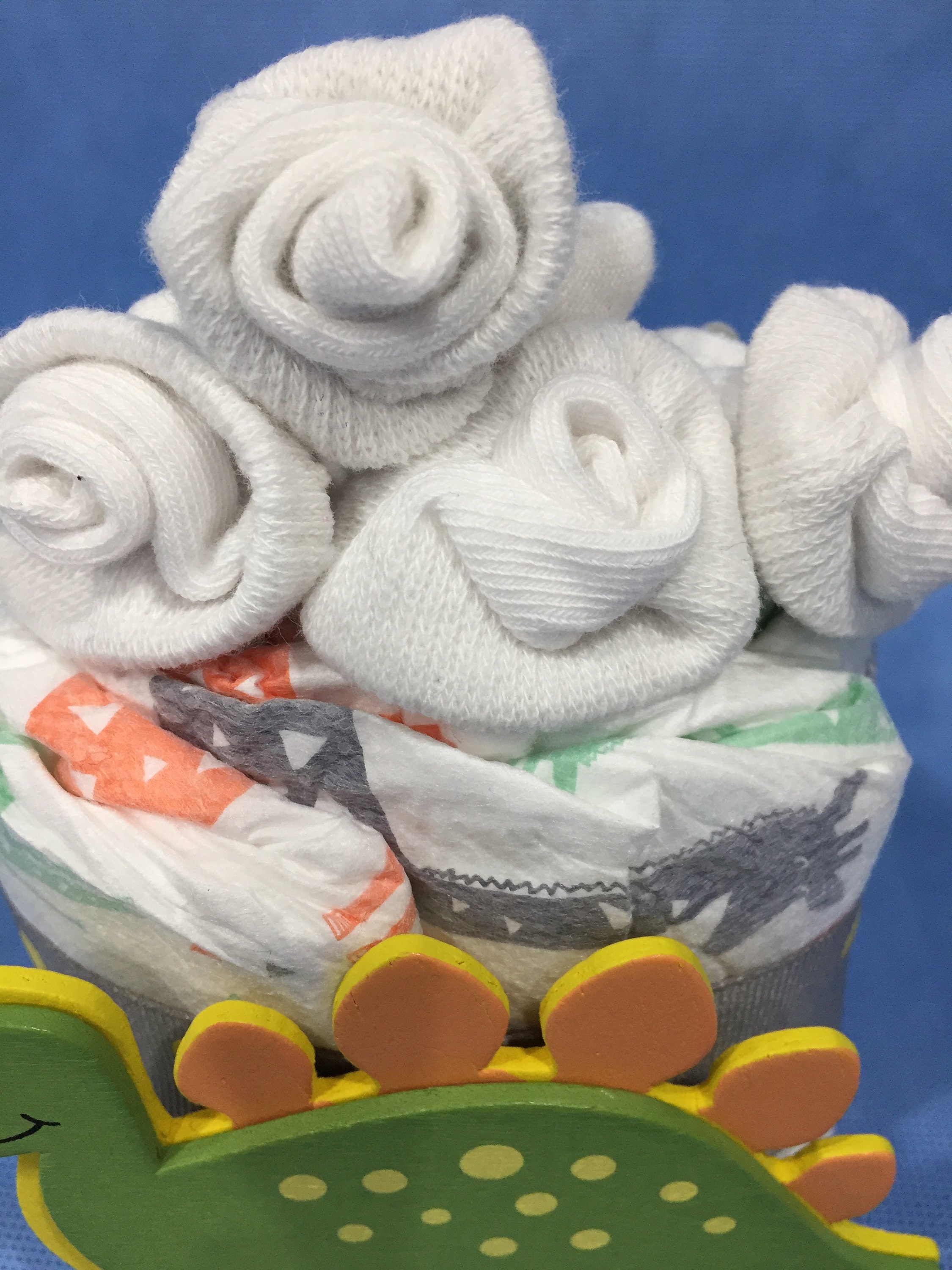 Honest Company Diapers Mini Dinosaur Cupcake Diaper Cake with White