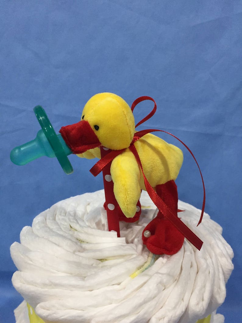Gift Wrapped! Sale Yellow Duck Wubba Nub Diaper Cake Gender Neutral 2 Tier Baby Gift or Shower Centerpiece 10/% Off