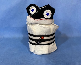 Black Converse Sneaker Bootie Mini "Cupcake" Diaper Cake! Perfect Gift or Baby Shower Table Decoration/Centerpiece! Gift Wrapped!