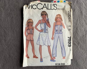 Vintage McCall's Pattern 7523 Size 7 Girls' Top, Skirt, Pants or Shorts