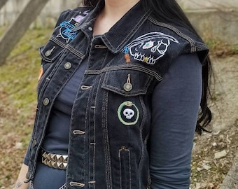 Black Denim Vest - Etsy
