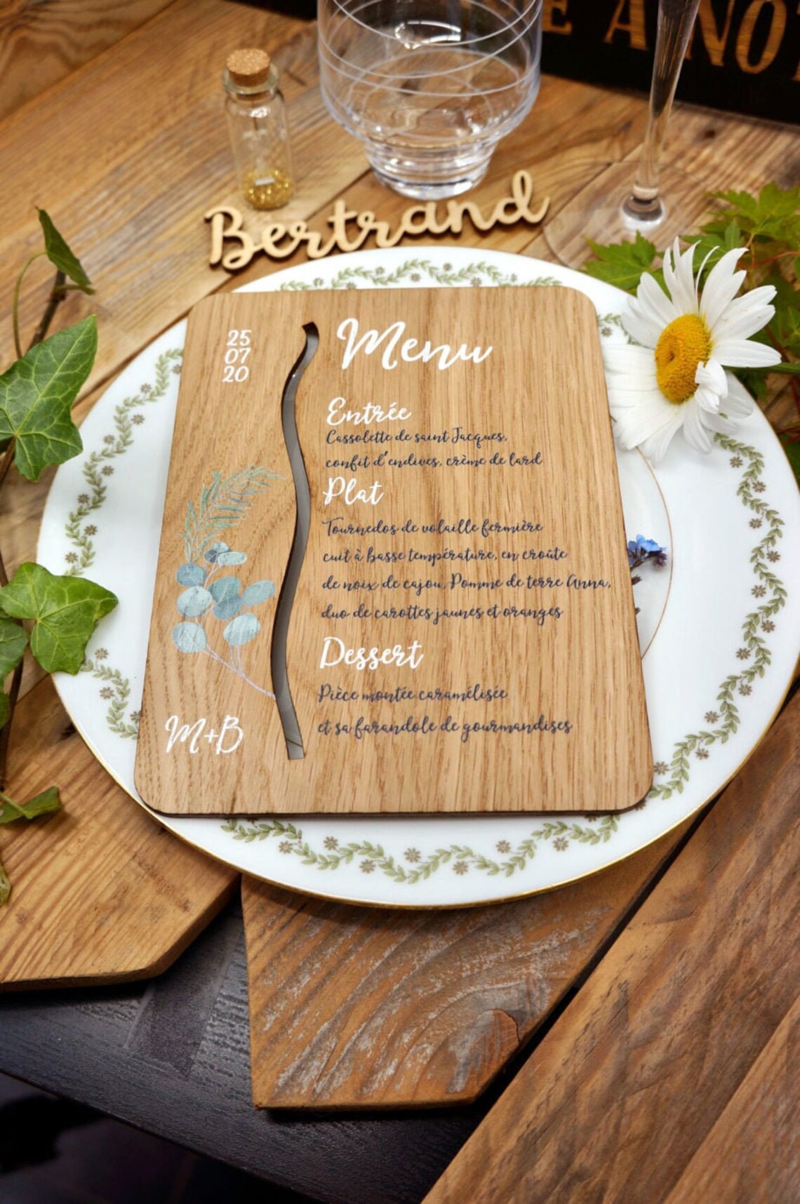 Menu en bois pour mariage thème Eucalyptus Etsy France