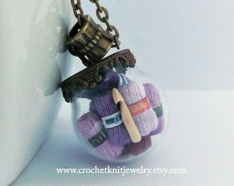 purple crochet necklace, gift for crocheter, crochet jewelry, purple knit crochet yarn, micro miniature crochet, ooak jewelry