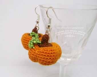 crochet earrings pattern Pumpkin, miniature micro halloween crochet, PDF instant download