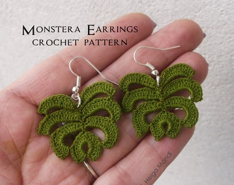 Monstera Crochet Earrings Pattern - instant PDF download