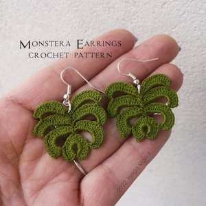 Monstera Crochet Earrings Pattern instant PDF download image 1