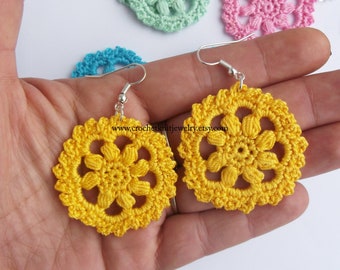 crochet earrings pattern, flower, Puff stitch, crochet jewelry, easy crochet pattern, DIY jewelry