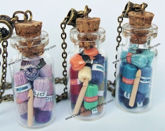 Miniature Crochet Yarn Necklace: Crochet Hook Pendant, Gift for Crocheter