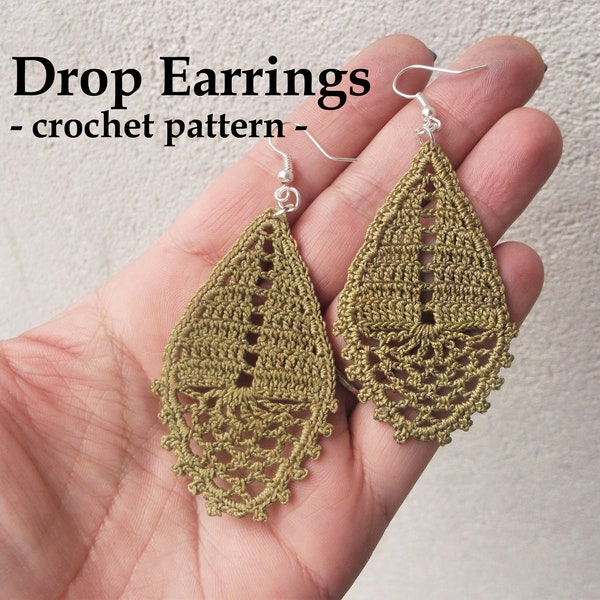 crochet earrings pattern, drop earrings, romantic wedding jewelry, last minute gift, crochet jewelry, tutorial crochet, pdf file, diy