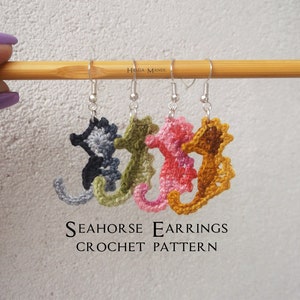 crochet earrings pattern Seahorse, ocean earrings, jewelry pattern, easy DIY gift