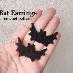 Bat crochet earrings pattern, Halloween earrings, crochet jewelry, easy crochet pattern