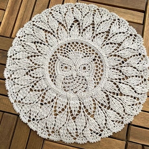 Crochet doily handmade Owl, Textured Dreamcatcher Wall Hanging Mandala Table decor, Halloween crochet image 1