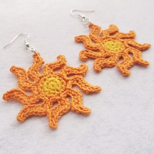 Sun crochet earrings pattern, Summer earrings, beach earrings, crochet for beach, bright color crochet